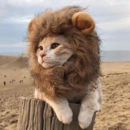 Dog Apparel Funny Cute Pet Lion Mane Costume Autumn Winter Wig Cap Hat For Cat Halloween Xmas Cosplay Clothes Fancy Dress With Ears S-L