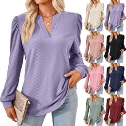 Sexy Dance Ladies T Shirt Long Sleeve Tee Swiss Dots Tops Dressy Tunic Blouse V Neck Pullover Purple