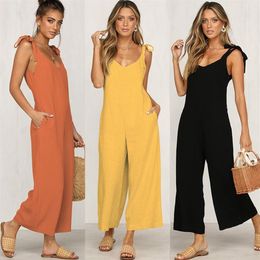 2020 Loose Jumpsuits Solid Black Wide Leg Casual Pantsuits Daily Sexy Open Back Rompers Yellow Orange Jumpsuit eDressU SJ-CF18622658