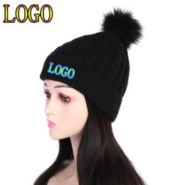 BeanieSkull Caps Custom for Women Personality Wild Female Fur Pom Poms Hats Fashion Winter Warm Beanie Hat Hip Hop Skullies Knit Ski Cap 231013