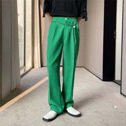 Men's Pants Korean Style Casual Bandage Simple Solid Colour Straight Button Pocket Zipper 2023 Autumn Versatile 9A1283