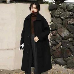 Women's Wool Blends New Korean Autumn/Winter Loose Woollen Coat Women's Mid length Temperament Double breasted Suit Collaoat Long women's Winter CoatL231014