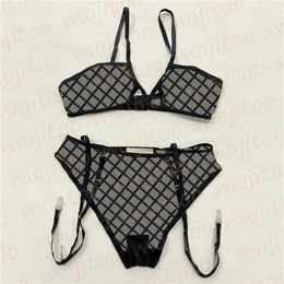 Womens Underwear Mesh Letter Bras Briefs Sets Summer Beach Splits Swimsuit See Through Sexy Underwears158M