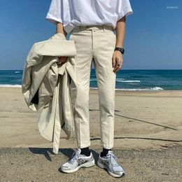 Men's Pants 2023 Brand Summer Cotton Ankle Length Men Zipper Button Korean Solid Slim Casual Trousers Male Clothing N49