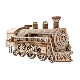 Blocks 3D Wooden Puzzles For Adult DIY Model Block Kits Movable Steam Train Car Assembly Handmade Toy Hobby Creative Teen Kid Gift 231013