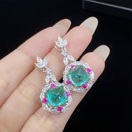 Jewelry set earrings stud hollowed out simulation emerald sugar tower pendant necklace white gold plated open ring long style earrings