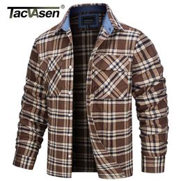 Men's Jackets TACVASEN Oversize Lightweight Shirt Jacket Button Down Cotton Plaid Shirts Mens Long Sleeve Streetwear Flannel Shirts W/ Pockets J231014