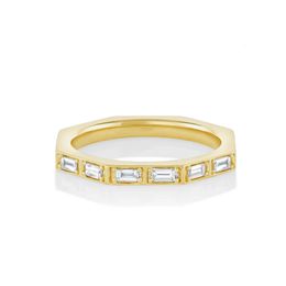 East West Baguette Cut Moissanite Engagement simple gold wedding ring for Women - VVS2-D 14K Yellow Gold Bar Accent, Wedding Promise Ring