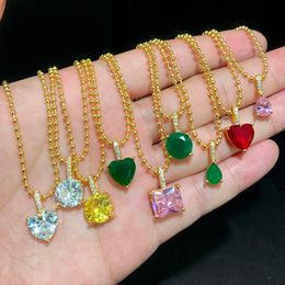 Gold Plated Water Drop Heart Round Sqare Shape Yellow Green Pink White Zircon Choker Necklace Hip Hop Women Full Paved 5A Cubic Zirconia Valentine Day Gift Jewellery