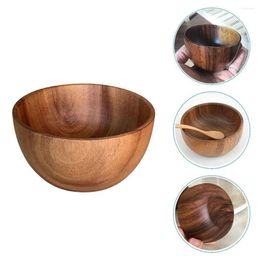 Bowls 1pc Natural Wooden Salad Bowl Rice Soup Fruit Container For Kids Tableware Kitchen Utensils