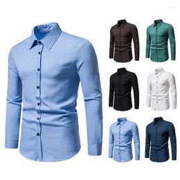 Men's Dress Shirts 2023 Autumn Retro Casual Long Sleeve Shirt European Size Solid Colour Loose