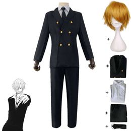 Cosplay Anime Cook Vin Sanji Mr Prince Cosplay Costume Wig Wano Kuni Country Black Uniform Adult Outfit Hallowen Role Play Suit
