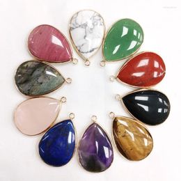 Pendant Necklaces Fashion Natural Amethyst Lapis Lazuli Stone Gold Colour Hemming For Necklace Jewellery Accessories 10pc