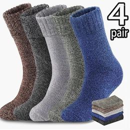 Men's Socks 4pair Winter Thicker Solid Merino Wool Striped Against Cold Snow Russia Warm Sock