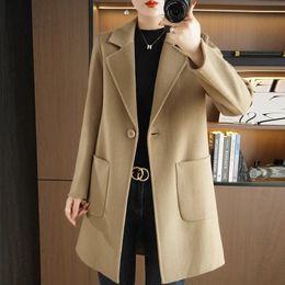 Women's Wool Blends CAIXINGLE MidLength Coat Fall Winter Fashion 100 Pure Woollen Lapel Casual Suit Trendy Top 231013