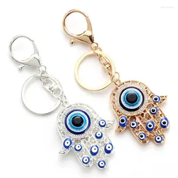 Keychains 10pcs Turkish Lucky Glass Blue Eye Palm Hand Keychain Lobster Clasp Women Men Handbag Hangle Car Key Holder Ring Jewelry