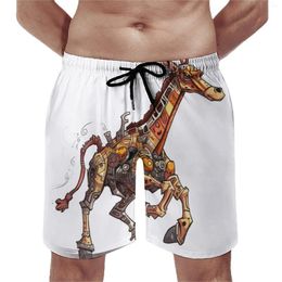 Men's Shorts Summer Board Giraffe Sportswear Drawing Style Cartoon Beach Short Pants Vintage Quick Drying Trunks Large Size