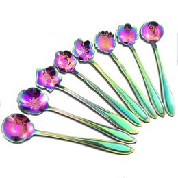 Rainbow Stainless Steel Tableware Creative Flower Spoon Mini Stirring Spoons Ice Cream Sugar Coffee Mixing Spoon Eofmv