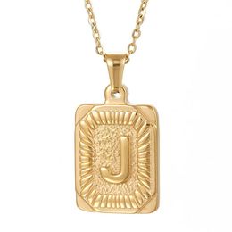 Rectangle Initial A-Z Letter Pendant Charm for Mens Womens 18K Gold Plated Capital Letter Pendant Necklace Chain 18inch3042