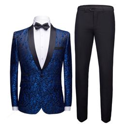 YUSHU Luxury Men Jacquard Wedding Suit Shawl Lapel One Button Suits Business Formal Jacket Tuxedo Costume Homme Mariage W1217300H
