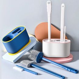 Toilet Brushes Holders Brush Silicone Free Wall Mounted Multifunctional Three Piece Cleaning Tools with Bracket Home Bathroom Accessories Sets 231013