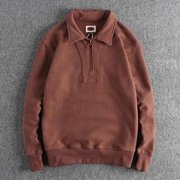 Men's Hoodies Heavy Vintage Solid Colour Lapel Hoodie Autumn And Winter With Wool Thickened Warm Fashion Casual Pullover Top
