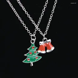 Pendant Necklaces 2 Pcs Christmas Tree Bells Enamel Charms Necklace Set Xmas Gift For Kids Girls Party Jewellery