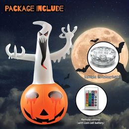 1pc Halloween Inflatable Decoration Outdoor Ghost On Pumpkin With 16 Colors LED Lights, 4 Lighting Modes, Remote, Blow Up Yard Decoration For Halloween Party,