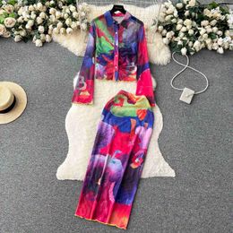 Work Dresses Women Summer Clothing Set Lapel Collar Long Sleeve Single Breasted Shirt Top And Elastic Waist Pencil Skirt 2 Pieces Suits