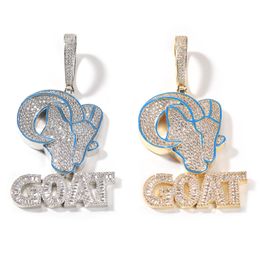 18K Gold Diamond Goat Pendant Necklace Gold Silver Plated Mens Hip Hop Necklace