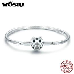 Bangle WOSTU Genuine 925 Sterling Silver Owl Design Charm Bracelet Bangle For Women Fit Original Brand DIY Beads Jewellery CQB067 231013