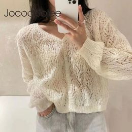 Womens Sweaters Women Elegant Long Sleeve Mohair Light Sweater Cardigan Autumn V Neck Hollow Out Knitted Coat Casual Soft Cropped Top Streetwear 231013