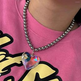 Pendant Necklaces Hip Hop Egirl Transparent Glass Heart Necklace For Women Unisex Minimalist Cool Beads Chain Trend Jewellery Gifts