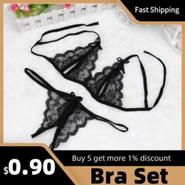Briefs Panties Women Sexy Lingerie Full Set Breathable Lace Ladies Open Crotch G-String And Ultra Thin Bralettes Soft Thin Strap Brassiere L23.10.14