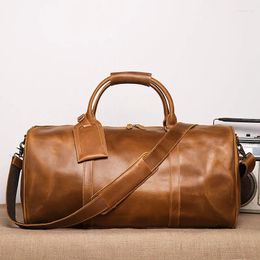 Duffel Bags Vintage Men's Leather Duffle Bag Large Capacity Genuine Travel Single Shoulder 16 Inch Laptop