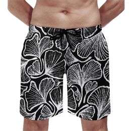 Men's Shorts Summer Board Ginkgo Biloba Surfing White And Black Pattern Beach Short Pants Fashion Quick Drying Trunks Plus Size