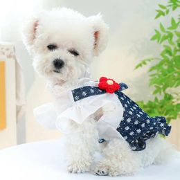 Dog Apparel Floral Embroidered Pet Dress Stylish Print Elegant Cat Princess For Everyday Wear Small