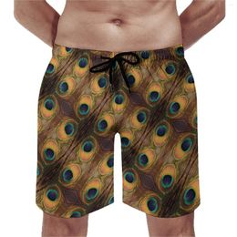 Men's Shorts Peacock Feathers Board Summer Green Gold Sports Fitness Short Pants Male Quick Drying Casual Oversize Beach Trunks