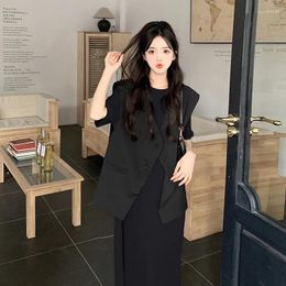 Work Dresses Women 2023 Large Set Korean Version Minimalist Temperament Vest Dress Fat Mm Versatile Outgoing O-Neck Summer Fashion