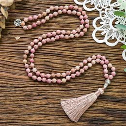 Pendant Necklaces 8mm Natural Rhodochrosite Knotted 108 Beads Japa Mala Necklace Meditation Yoga Blessing Health Jewellery Women Cha3212