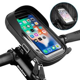 6.4 inch Touch Screen Front Frame Waterproof Bicycle Phone Holder Stand Motorcycle Handlebar Mount Bag Cases Universal Bike Scooter Cell Phone Bracket