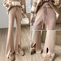 Women's Pants Autumn Winter Front Split Sweater 2023 Fashion Elastic Waist Lace-Up Knitted Trousers Women Sweats Streetwear