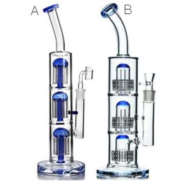 13 inches tall 14 mm joint three arm tree Perc Water Glass Bongs hookahs Pipes percolator Recycler oil rig bongs dab Rigs