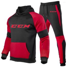 Men's Tracksuits 2023 Men Tracksuit CCM Printed Leisure Spliced Hoodies Pants Pockets Sportswear Sweatshirts Jogging Male Sets Track Suits