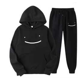 Men's Hoodies Autumn Winter Dreamwastaken Smile Trousers With Plush Set 2 Piece Fashion Outfit Polyester Cotton Sweatshirt