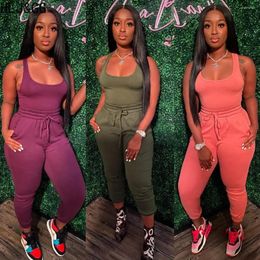 Women's Two Piece Pants HLJ&GG Sexy Solid Colour Sporty Sets Women Sleeveless Vest And Drawstring Tracksuits Casual Jogger 2pcs Outfits