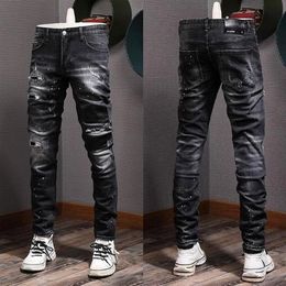 Men Cowboy Trousers US Euro Accent Damaged Jeans Skater Fit Rip Denim2769