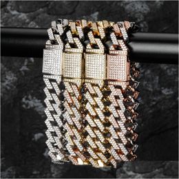 Chain Hip Hop Cuban Link Bracelet 14Mm Pave Cz Iced Out Bracelets For Men And Women Drop Delivery Jewellery Dh3Ry