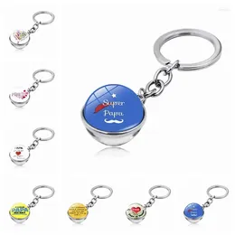 Keychains WG 1pc Fashion J'ai Un Super Papa Time Gem Metal Keychain Pendant Cabochon Glass Keyring Jewellery For Father Gift