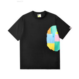 2023Right Colour Block Stitching Ape-man Head Print Cotton Short Sleeve T-shirt